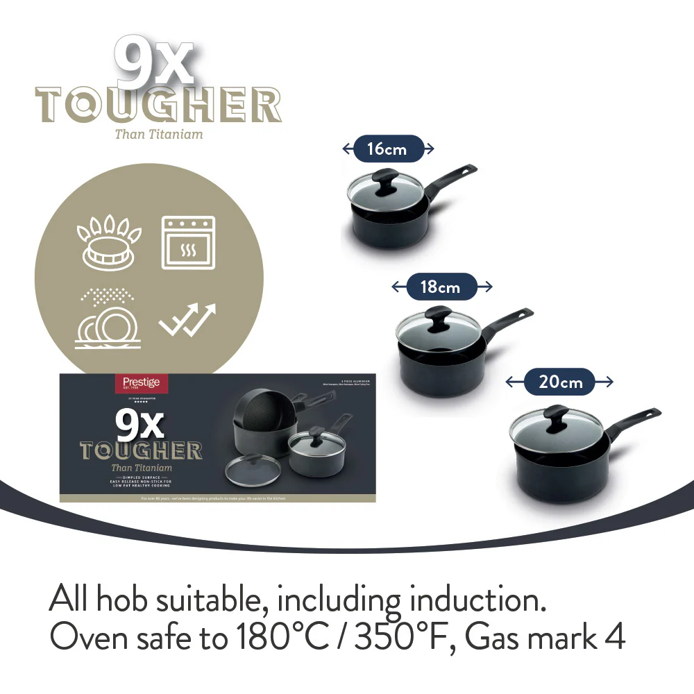 9 X Tougher: Non-Stick Saucepan Set - 3 Pieces - Image 6