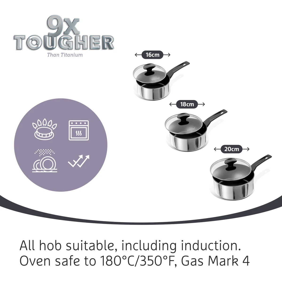 9 X Tougher: Stainless Steel Non-Stick Saucepan Set - Small, Medium & Large - Image 6