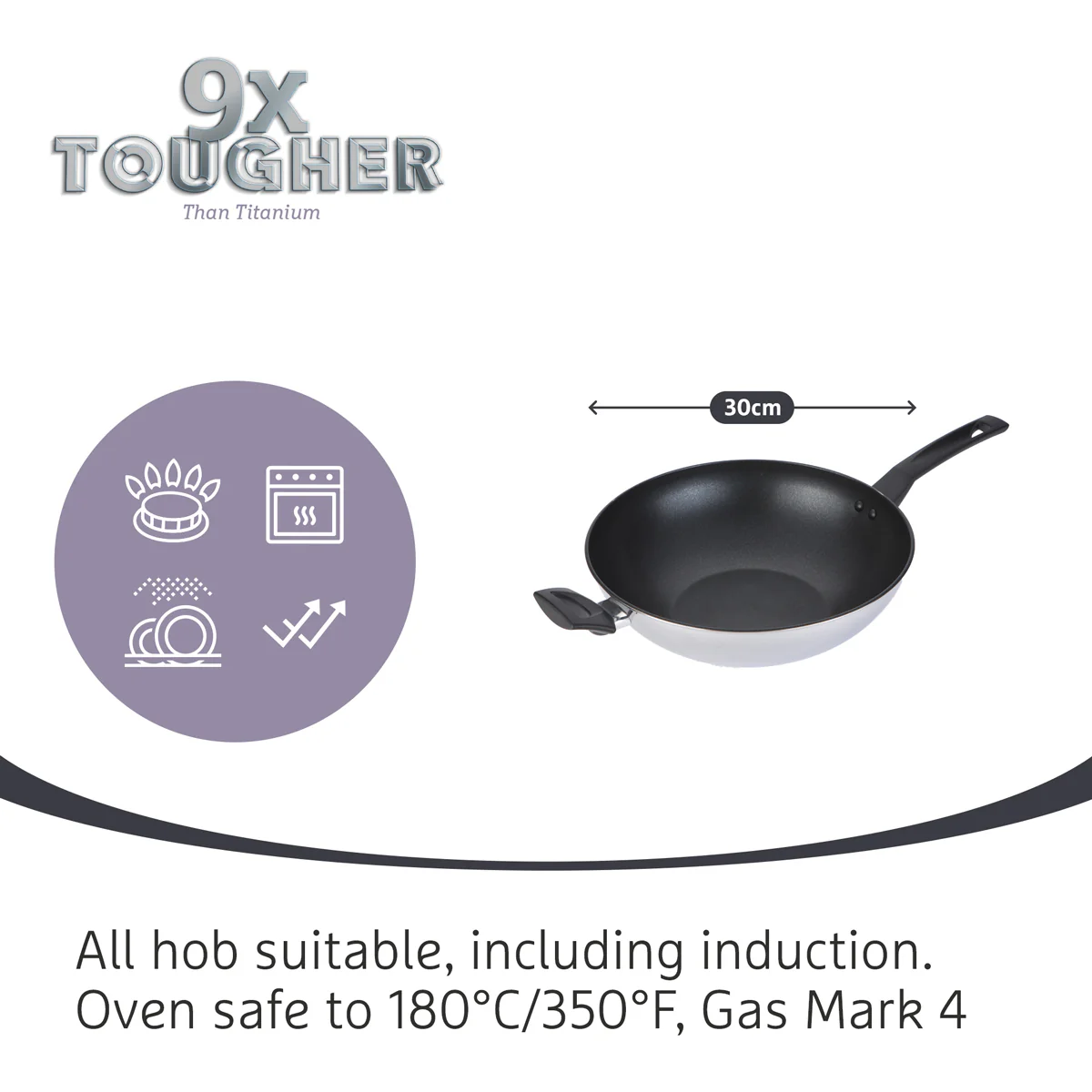 9 X Tougher: Non-Stick Stainless Steel Stir Fry Wok - 30cm - Image 5