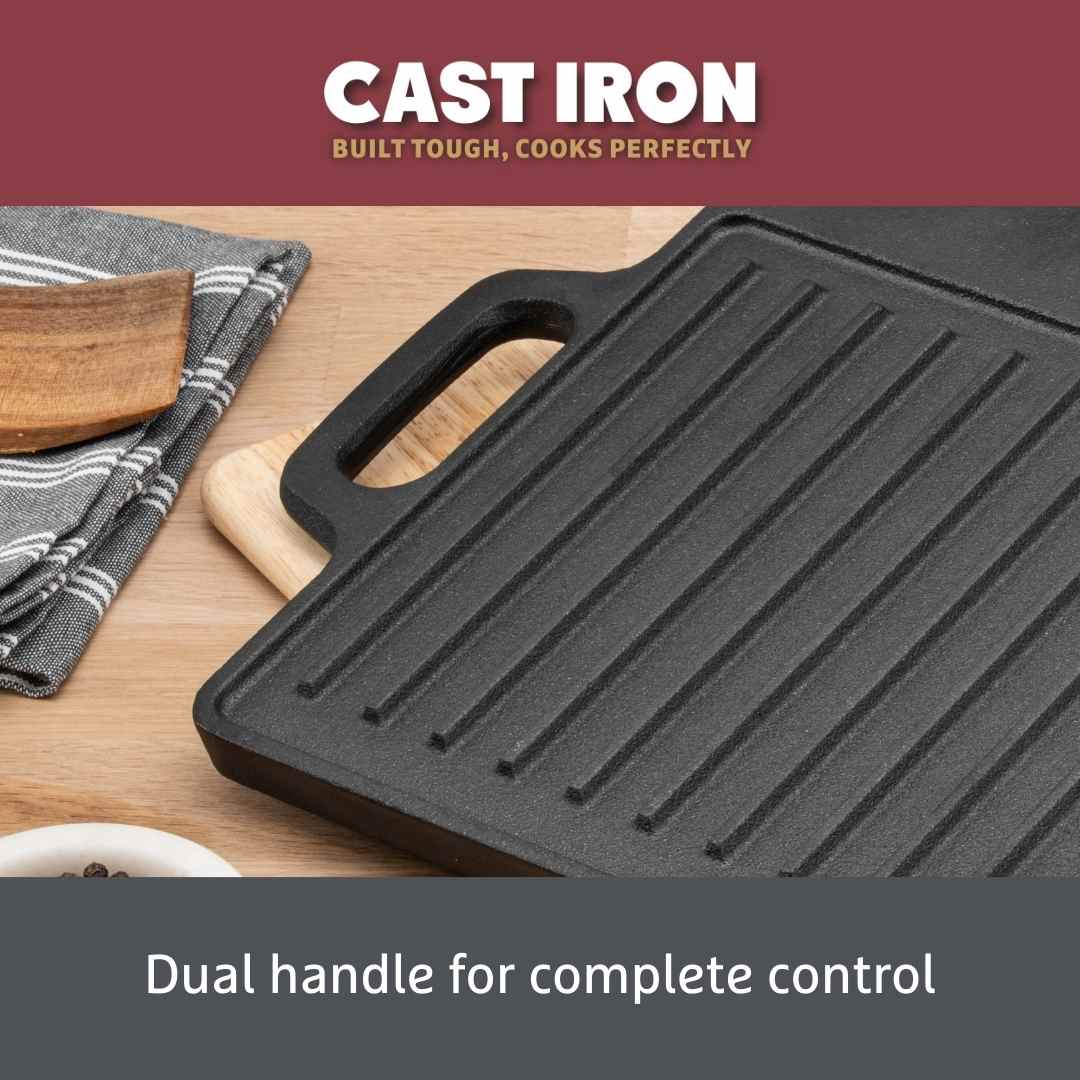 Cast Iron: Double Griddle Pan & Burger Grill Press - 2 Pieces - Image 10