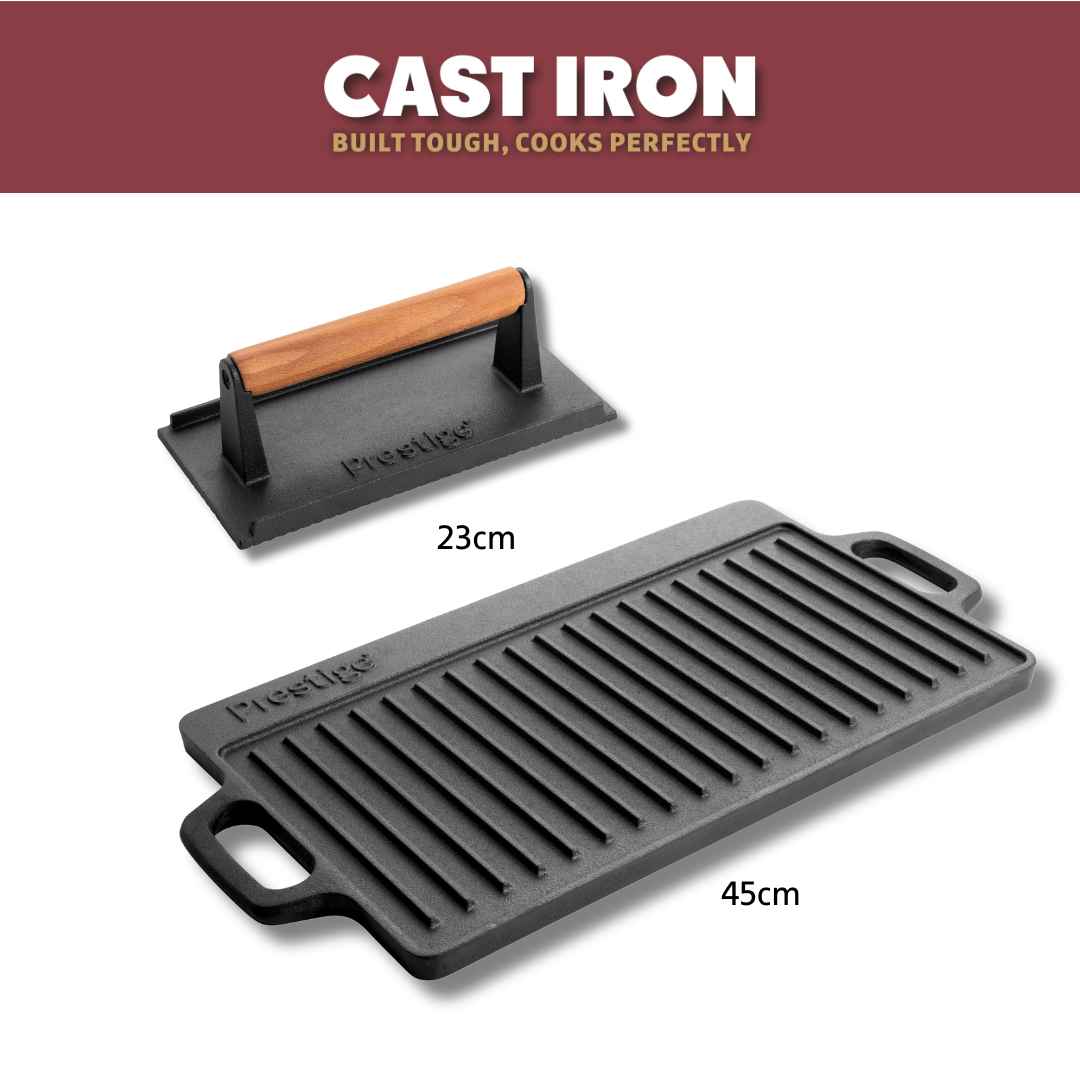 Cast Iron: Double Griddle Pan & Burger Grill Press - 2 Pieces - Image 11