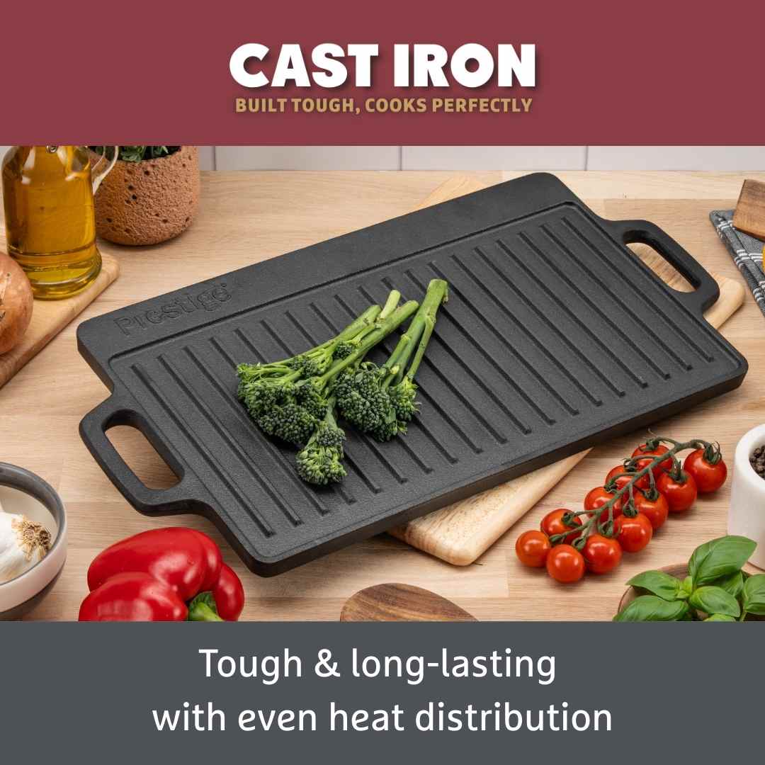 Cast Iron: Double Griddle Pan & Burger Grill Press - 2 Pieces - Image 8