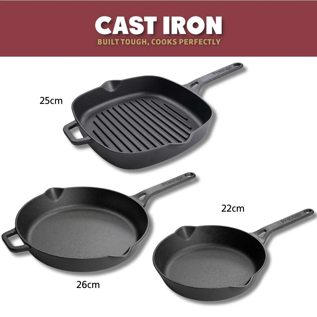 Cast Iron: Frying Pan & Grill Pan Set - 3 Pieces - Image 10