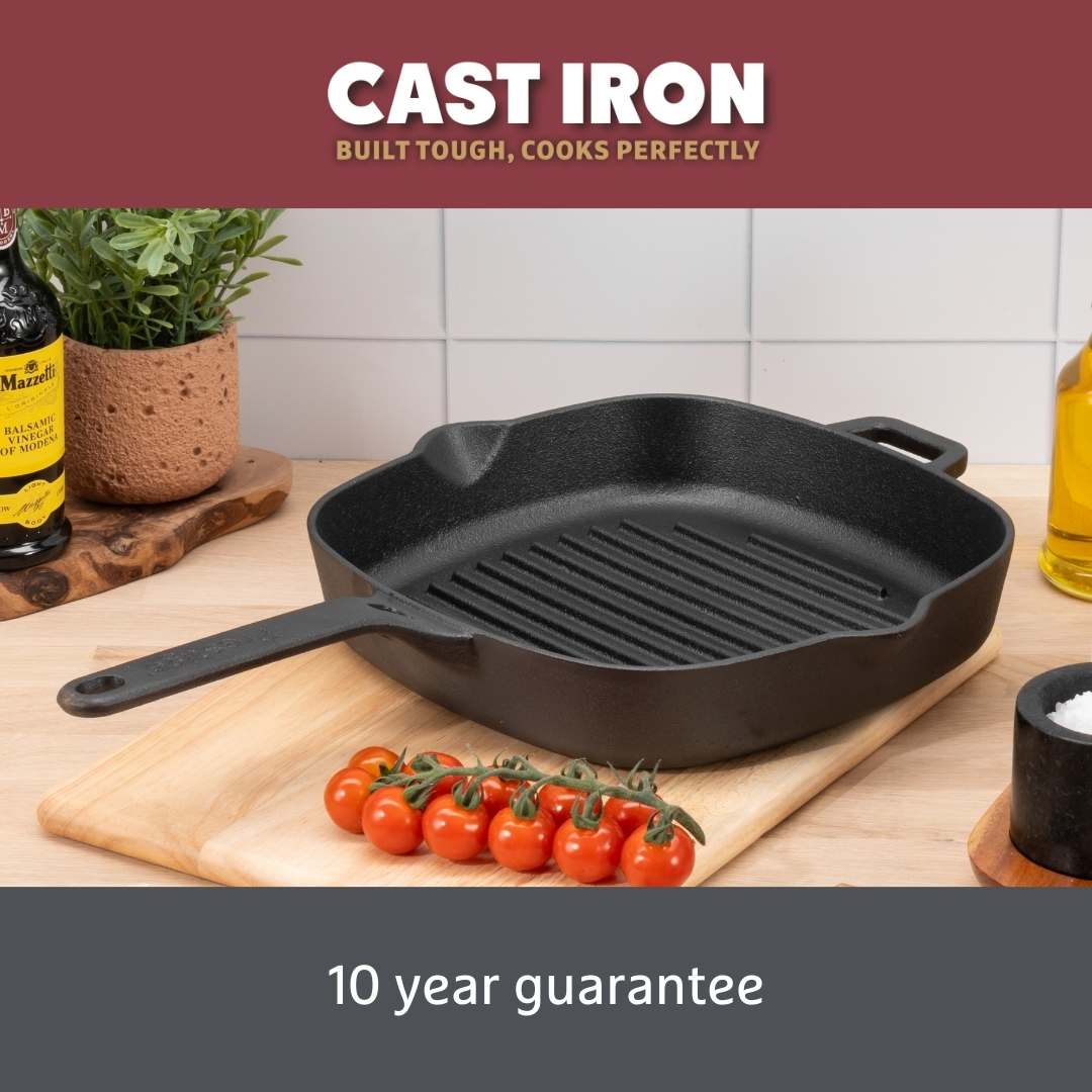 Cast Iron: Casserole & Glass Lid - 5.7L, Frying Pan & Grill Pan Set - 3 Pieces - Image 7