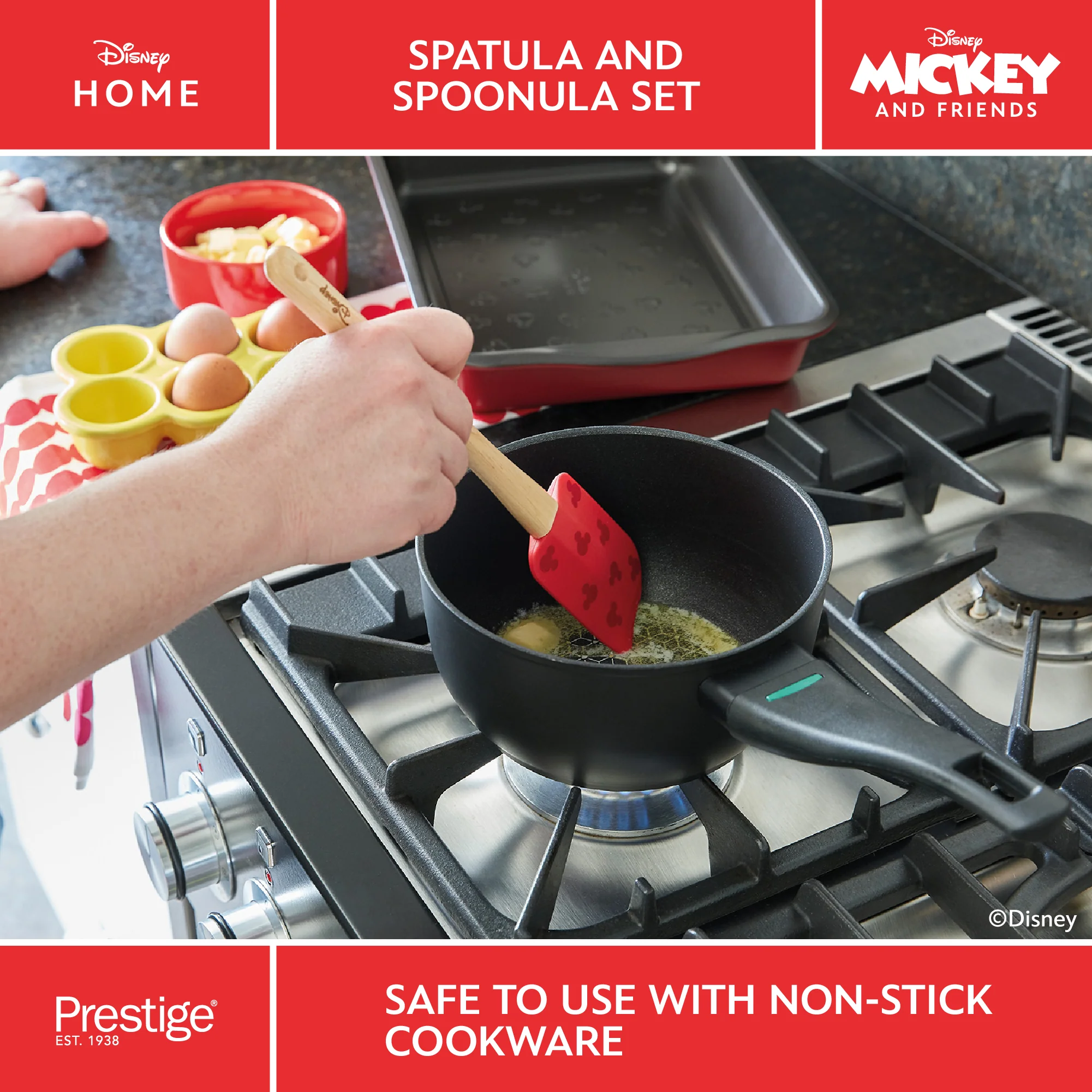 Disney Bake with Mickey: Silicone Spatula Set of 2 with Wooden Handles - Image 3