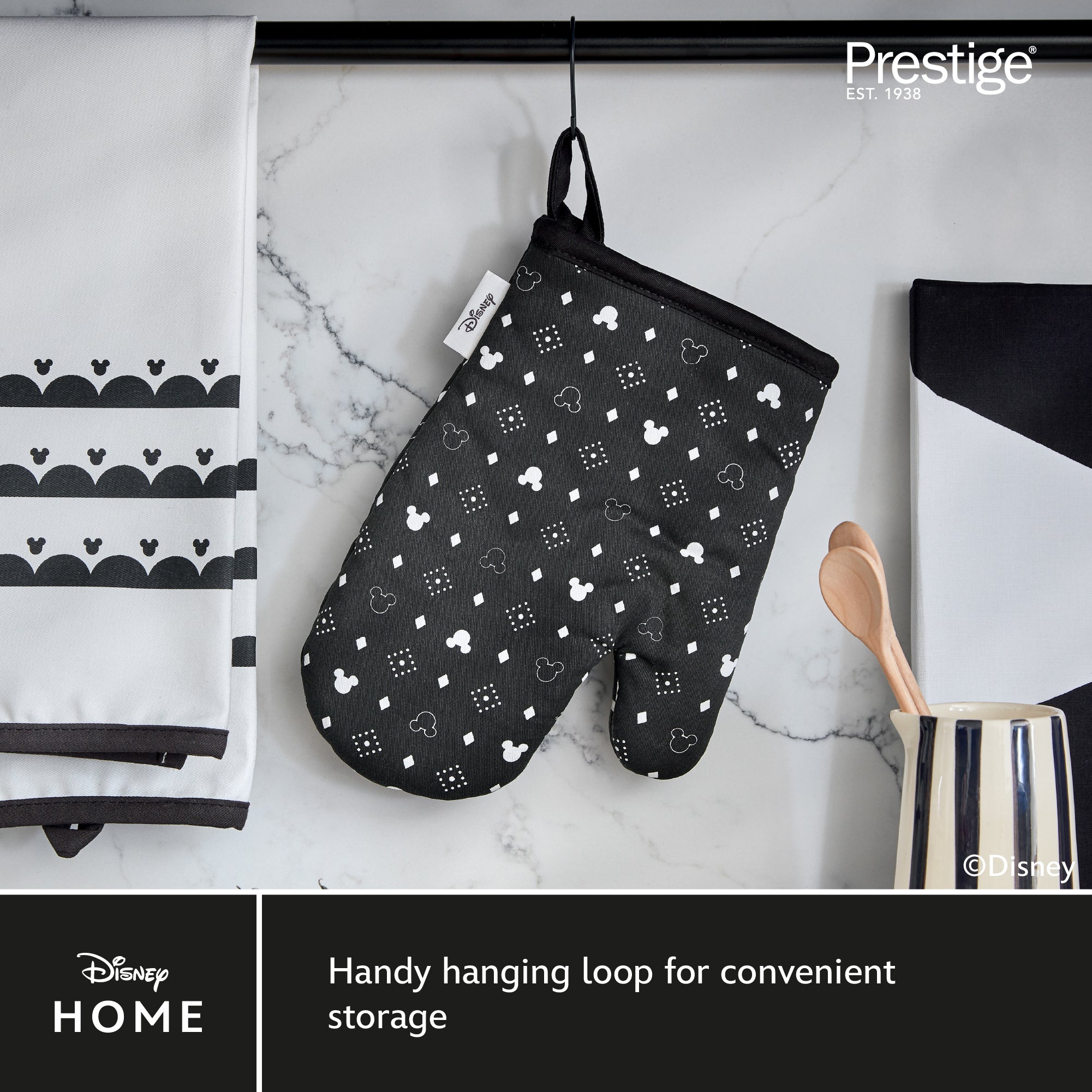 Disney Monochrome Mickey Mouse Accessories Set - Charcoal Oven Glove, Apron & Tea Towel - Image 14