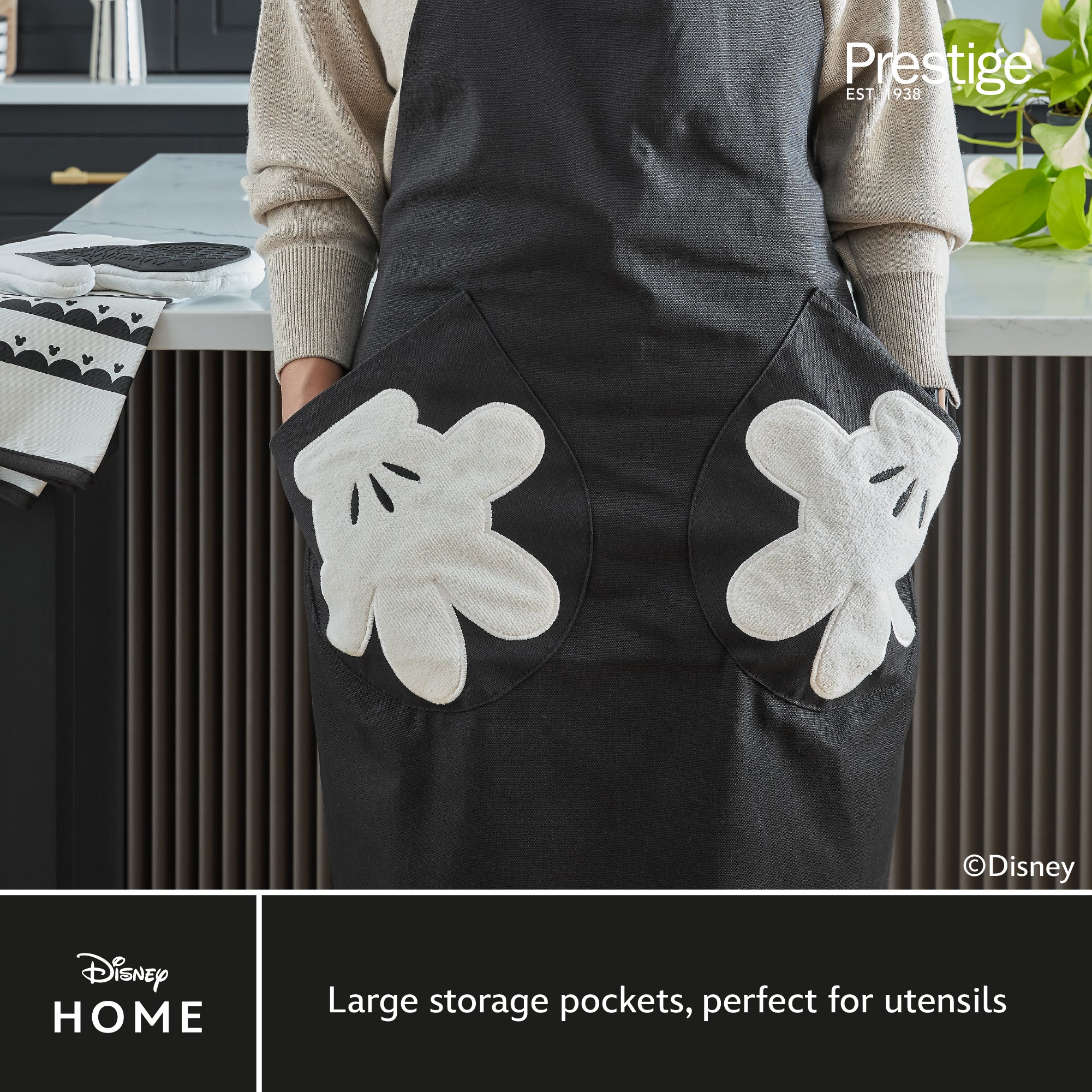 Disney Monochrome Mickey Mouse Accessories Set - Charcoal Oven Glove, Apron & Tea Towel - Image 3