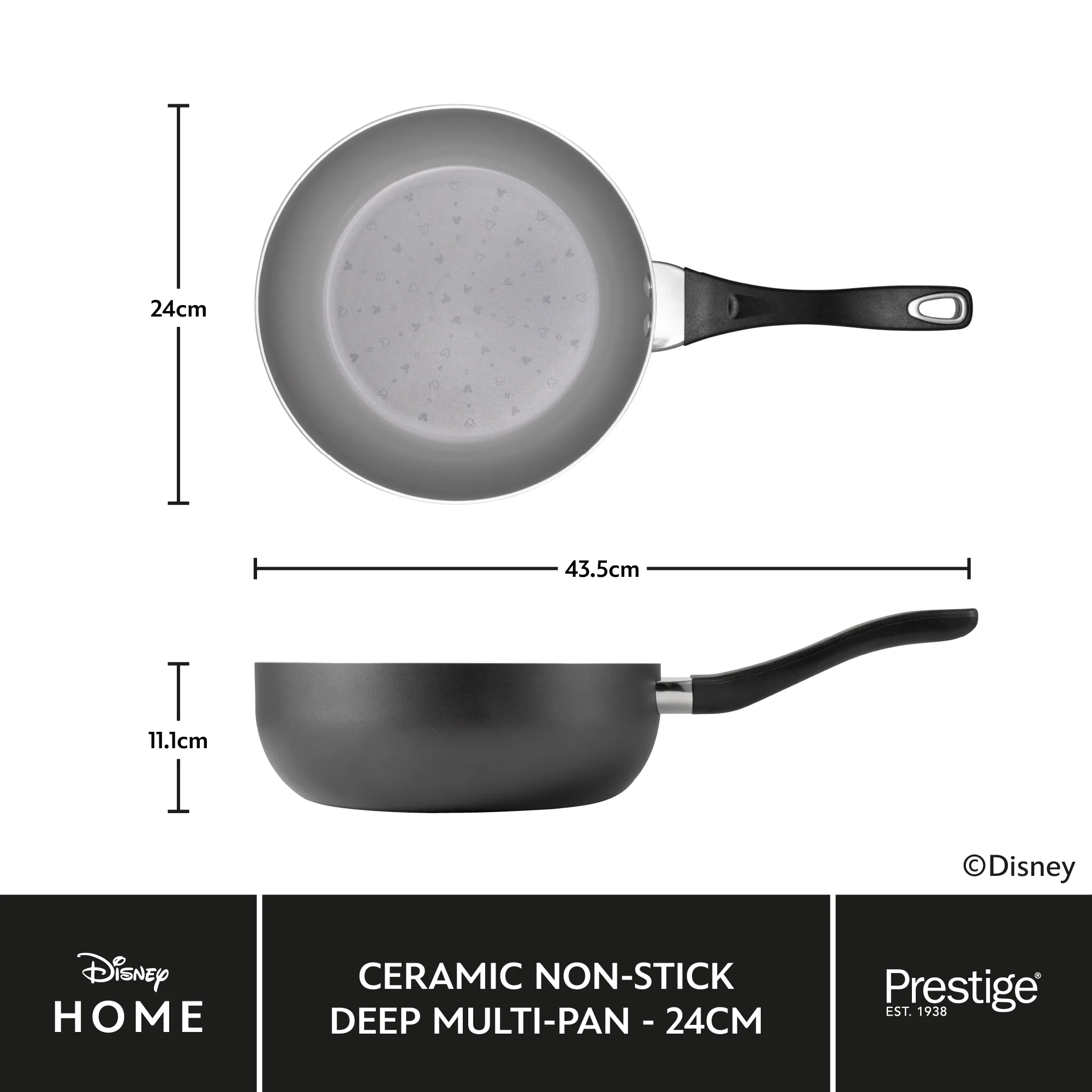 Disney Monochrome Mickey Mouse: Ceramic Non-Stick Deep Multi-Pan - 24cm - Image 6