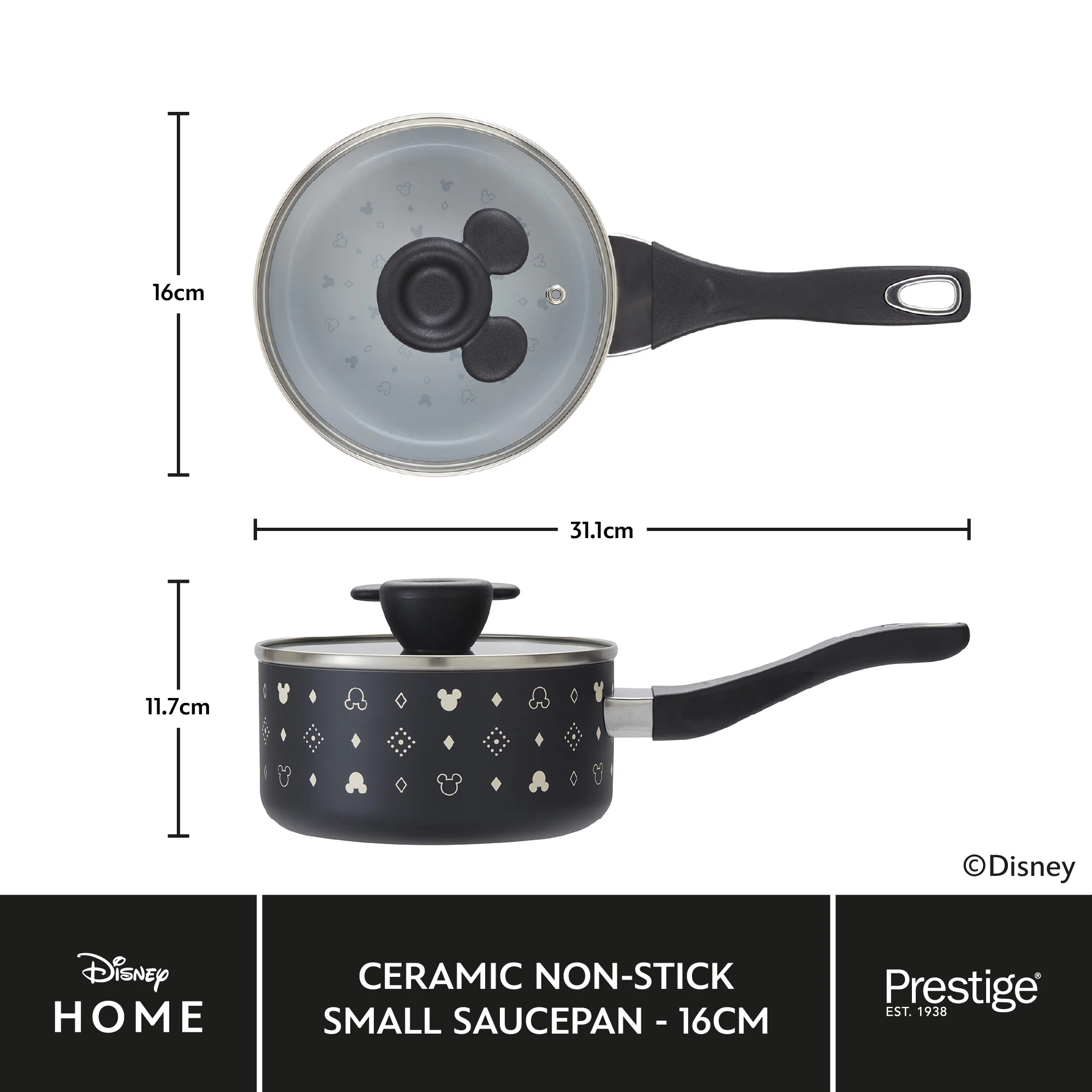 Disney Monochrome Mickey Mouse: Ceramic Non-Stick Saucepan & Lid - Image 6