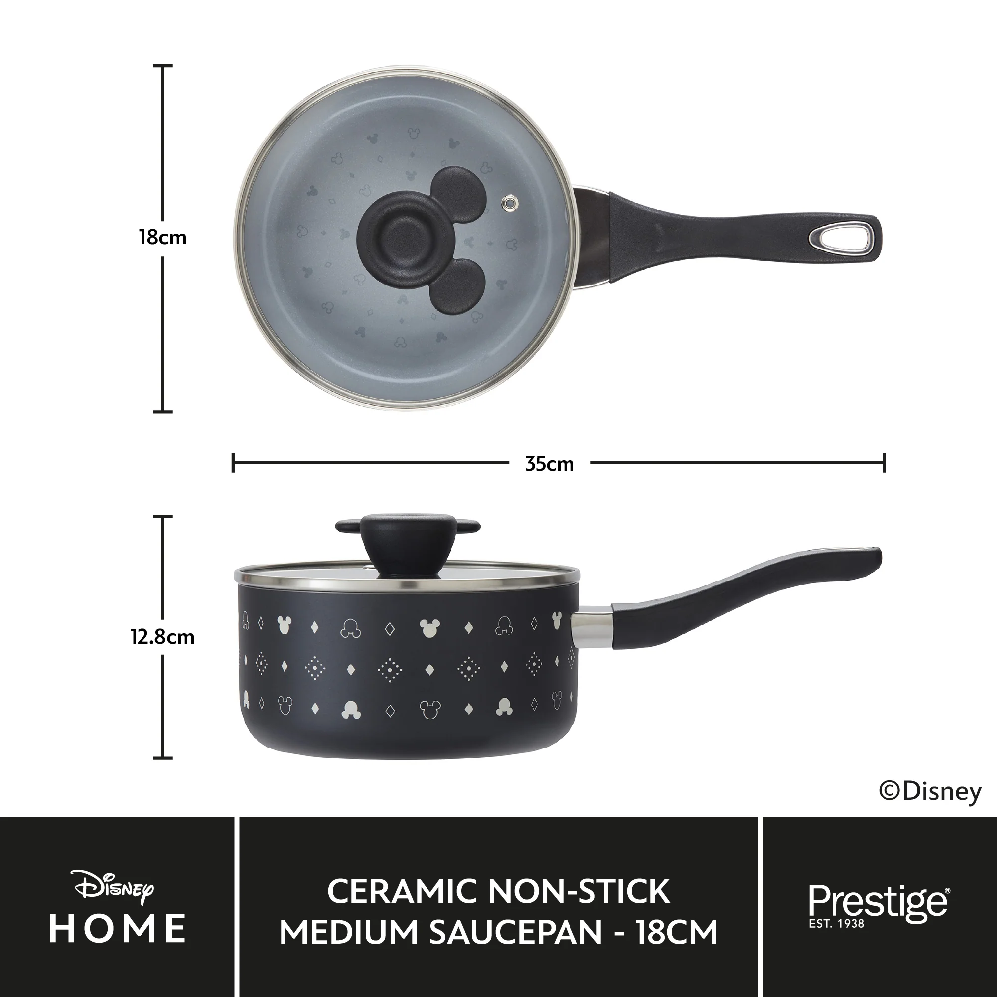 Disney Monochrome Mickey Mouse: Ceramic Non-Stick Saucepan & Lid - Image 7