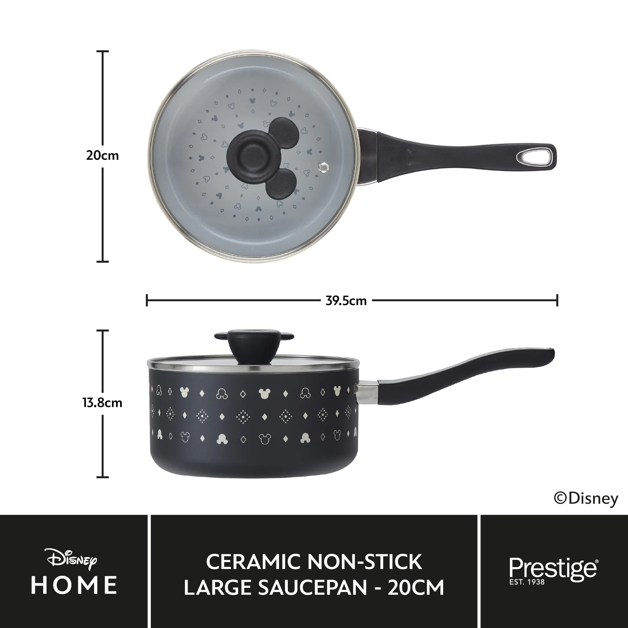 Disney Monochrome Mickey Mouse: Ceramic Non-Stick Saucepan & Lid - Image 8