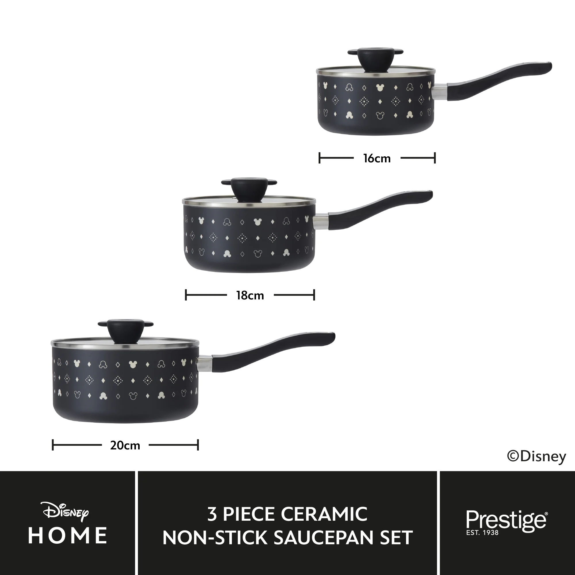 Disney Monochrome Mickey Mouse: Ceramic Non-Stick Saucepans & Lids - 3 Pieces - Image 6