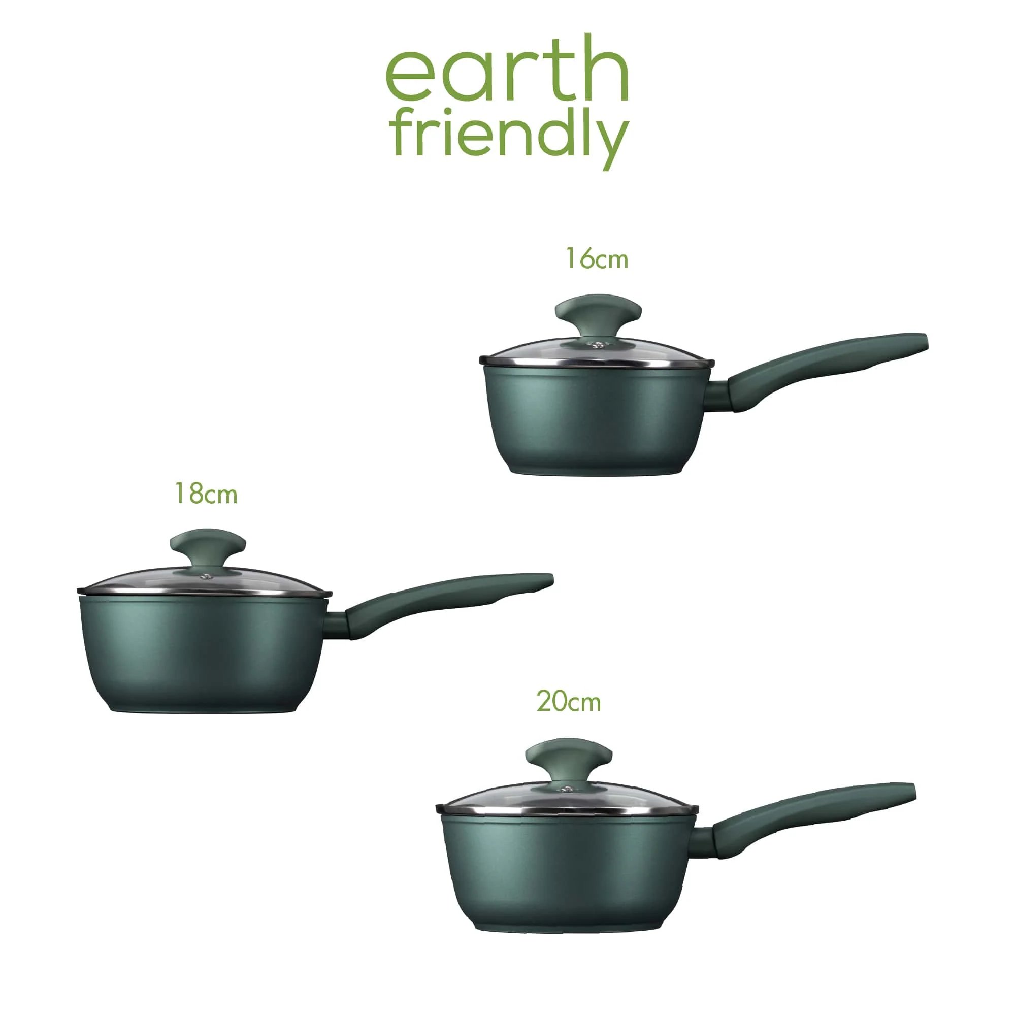 Earth Friendly: Non-Stick Induction Saucepan & Lid Set - 3 Pieces - Image 3