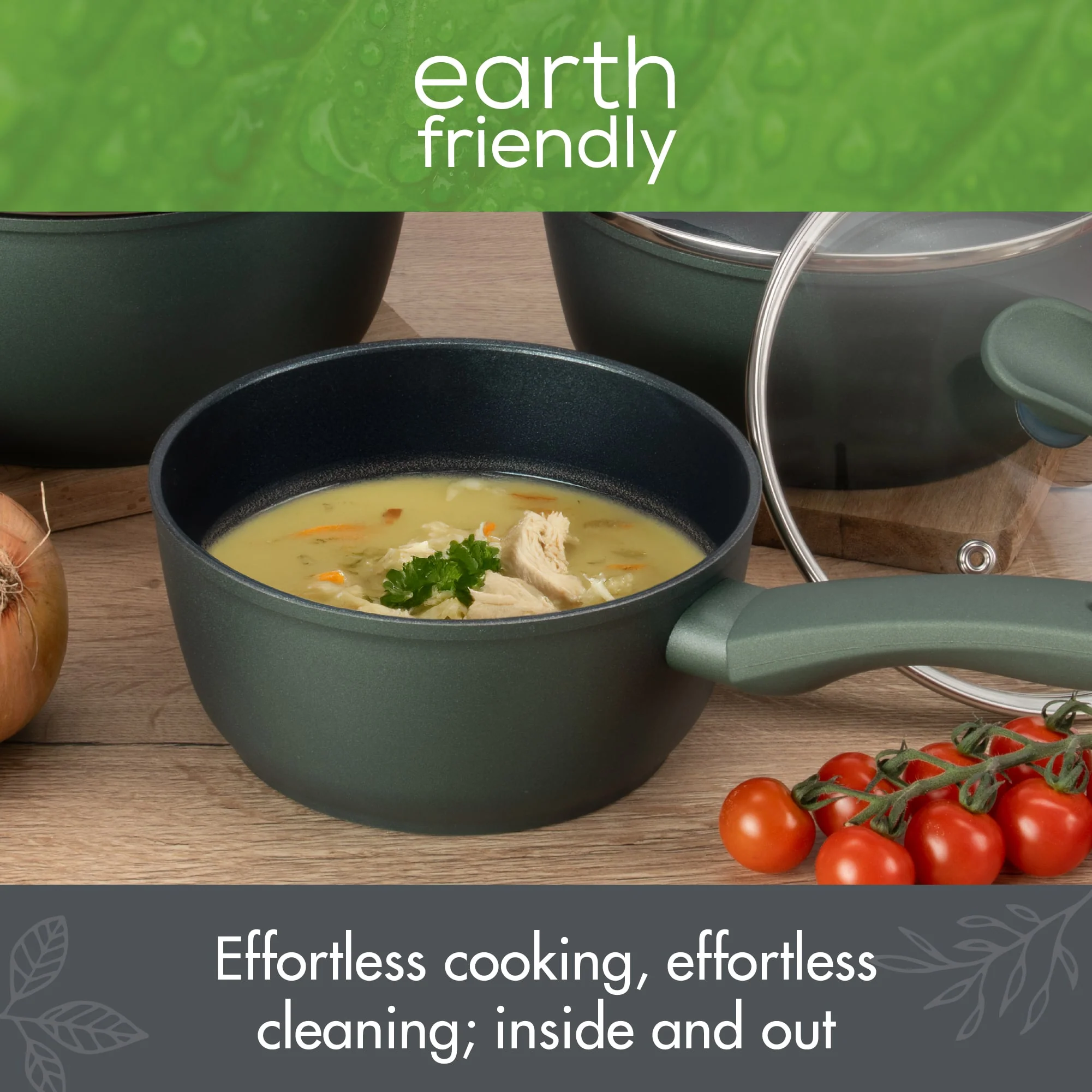 Earth Friendly: Non-Stick Induction Saucepan & Lid Set - 3 Pieces - Image 4