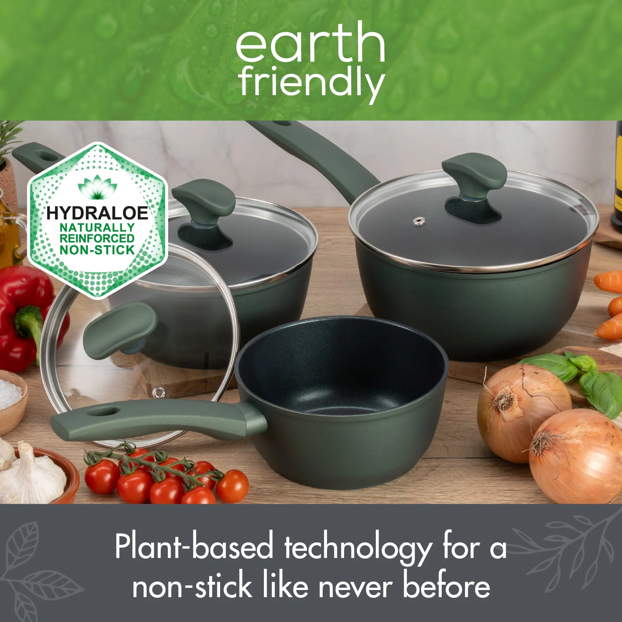 Earth Friendly: Non-Stick Induction Saucepan & Lid Set - 3 Pieces - Image 5