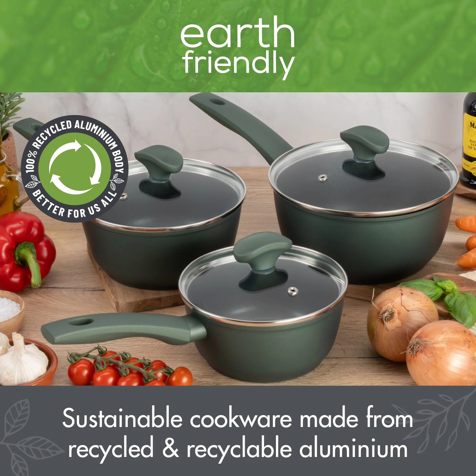 Earth Friendly: Non-Stick Induction Saucepan & Lid Set - 3 Pieces - Image 7
