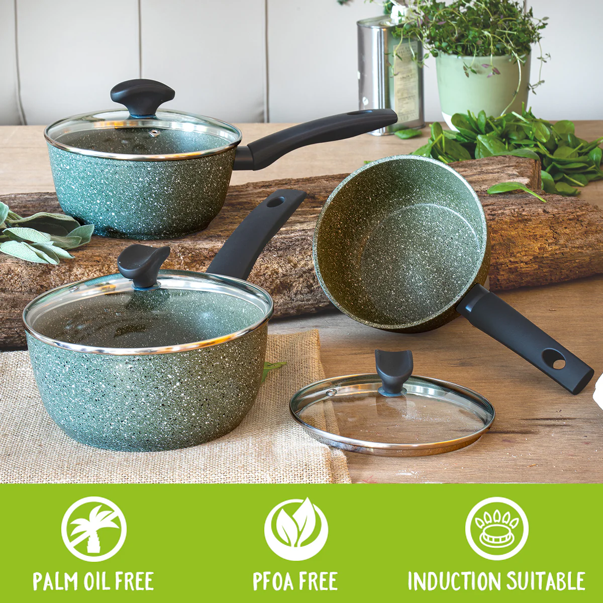 Eco Non-Stick Induction Frying Pans, Wok & Lid Set - 3 Piece Set - Image 5