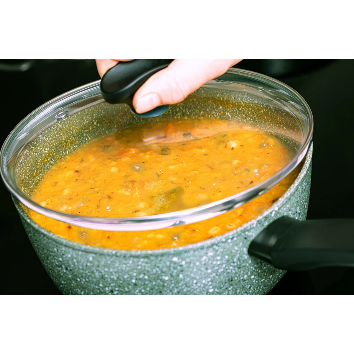Eco Non-Stick Saucepan with Lids & Frying Pan Set - 5 Piece - Image 6