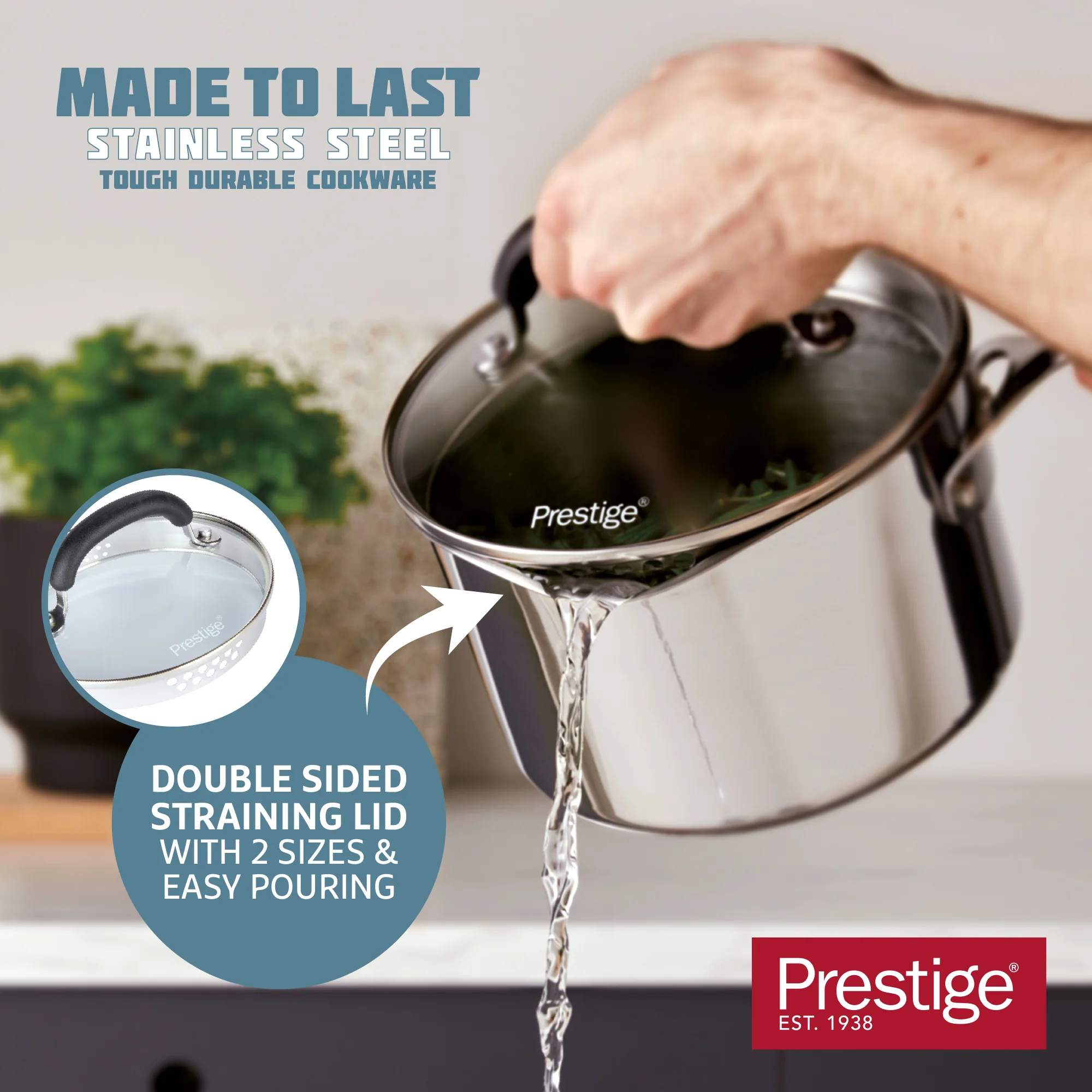 Made to Last: Stainless Steel Frying Pan, Saucepan, Straining Lids & Milk Pan Set - 5 Pieces - Image 4
