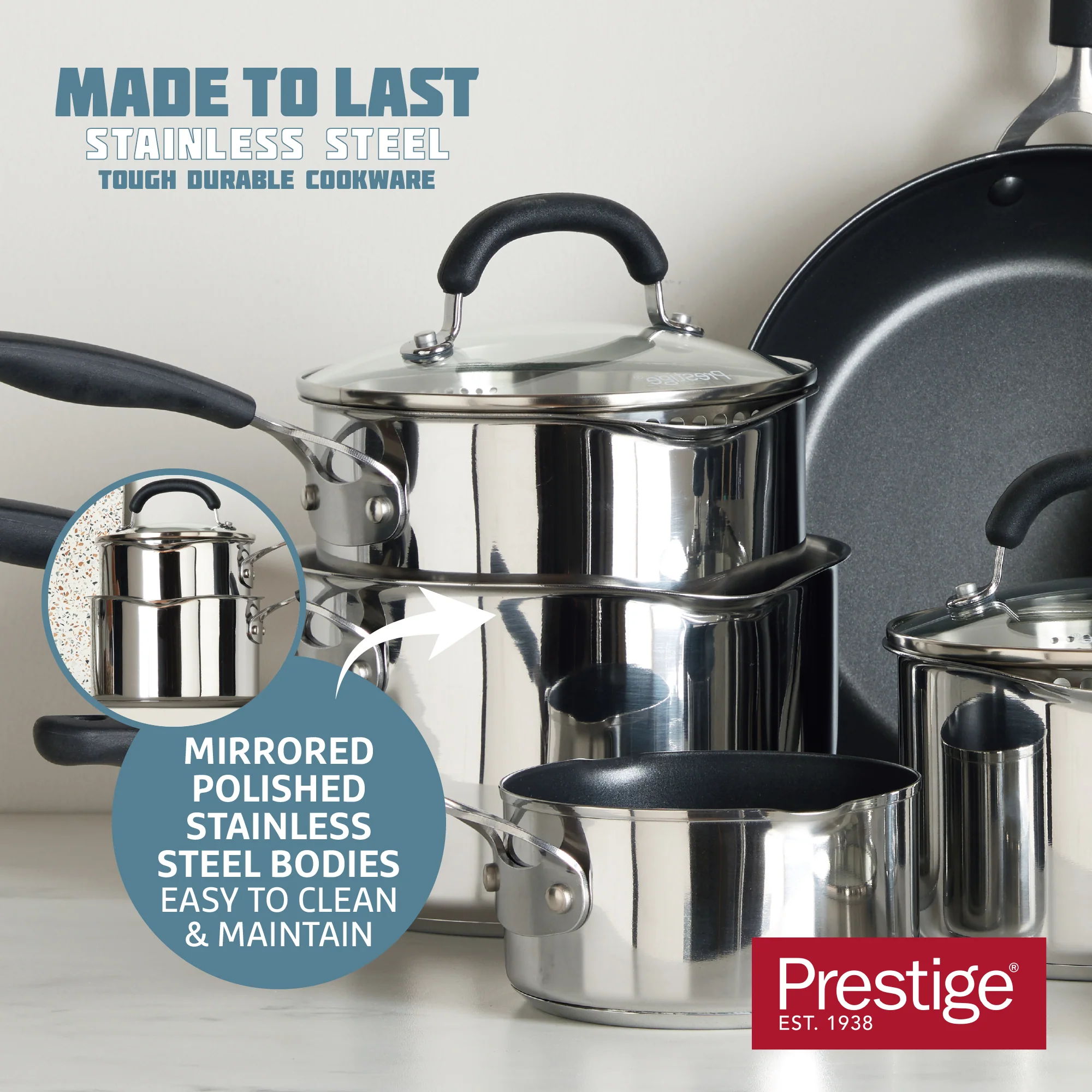 Made to Last: Stainless Steel Frying Pan Stockpot and Saucepan Set - 6 Piece - Image 3