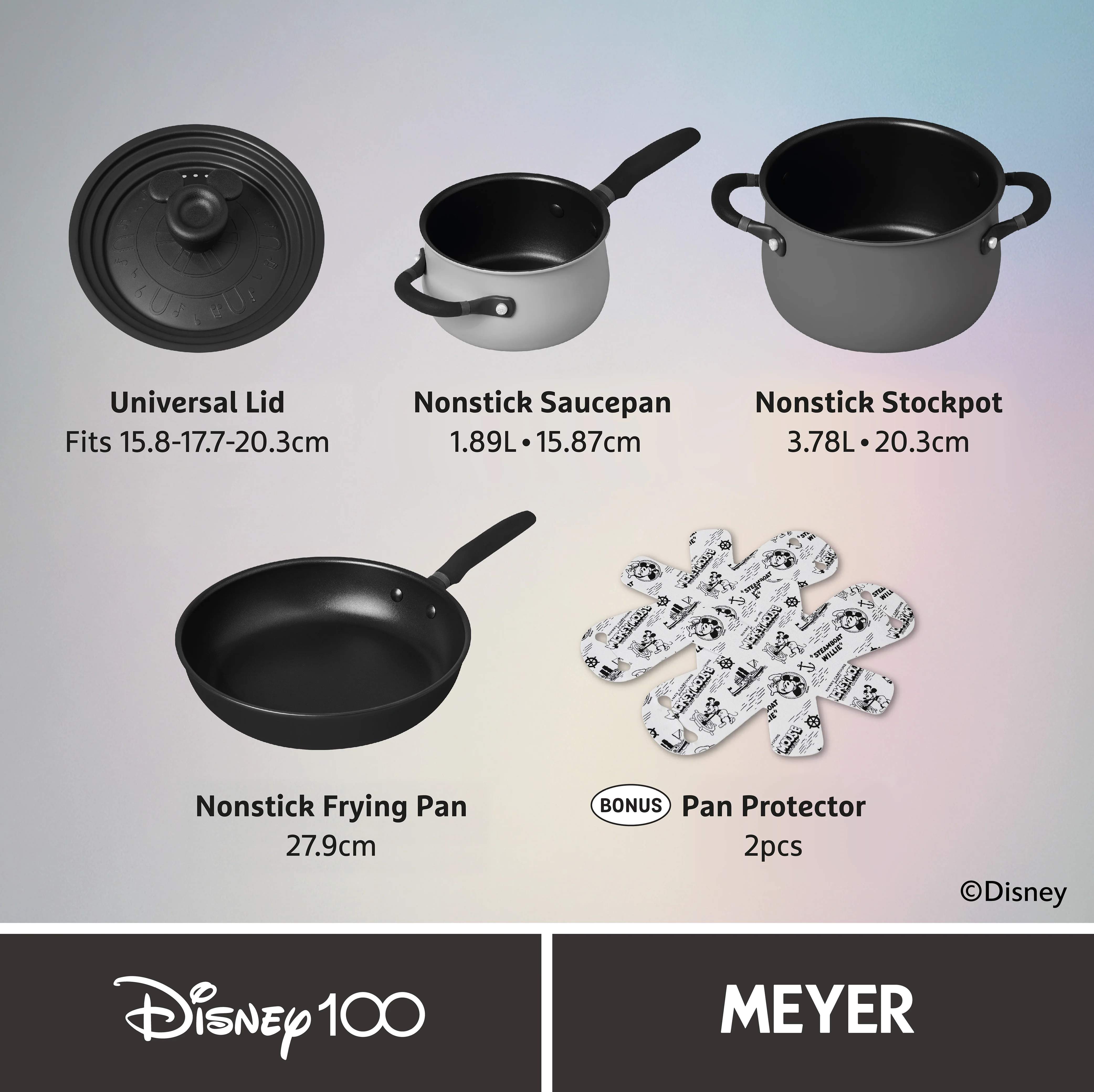 Disney 100 Anniversary Steamboat Willie Stackable Non-Stick Pan Set - 4 Pieces - Image 7
