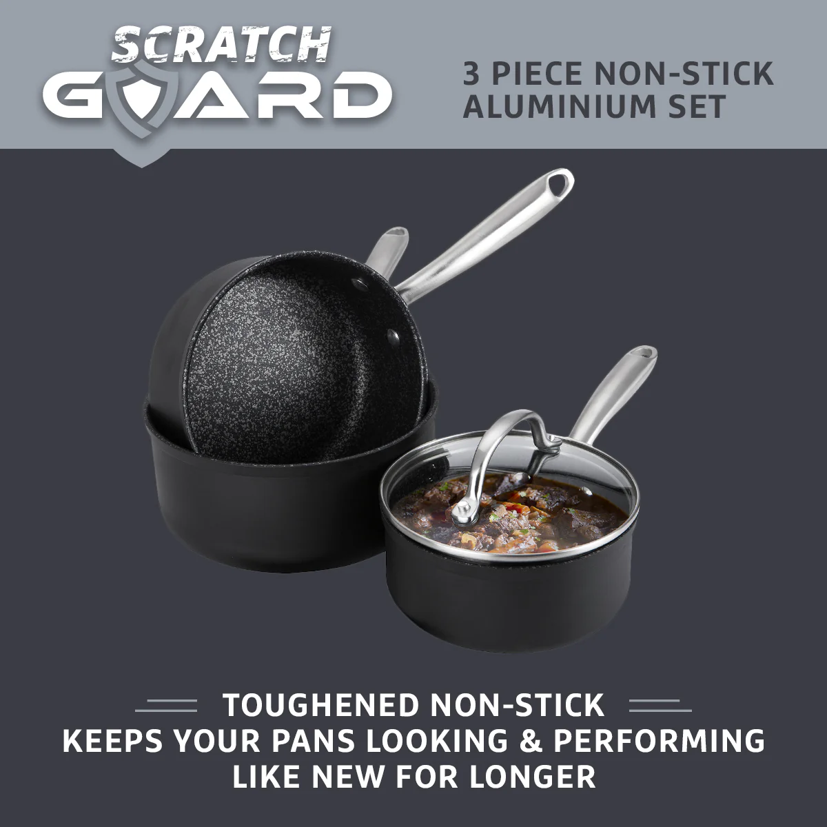 Scratch Guard: Non-Stick Saucepan Set - 3 Piece - Image 3