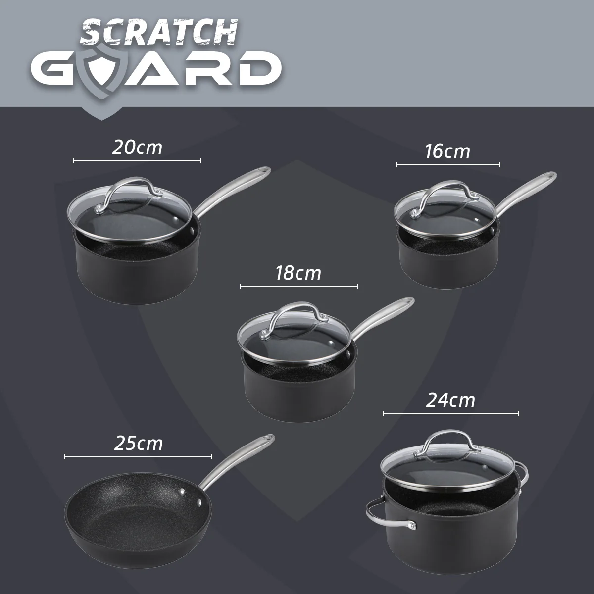 Scratch Guard: Non-Stick Saucepan & Lid, Frying Pan & Stockpot Set - 5 Pieces - Image 7