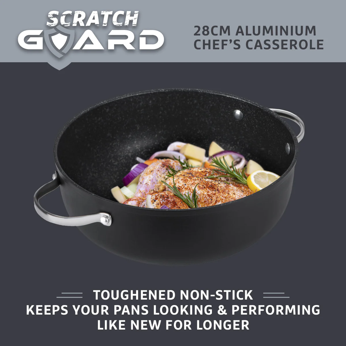 Scratch Guard Non-Stick Induction Casserole Dish & Lid - 5.7L/28cm - Image 3